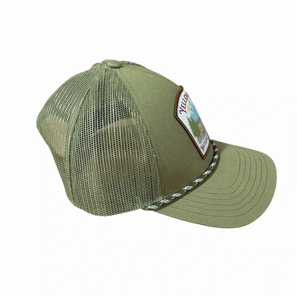 Yellowstone National Park Hat Cap Trucker Mad Engine Rope Snapback Green Patch‎